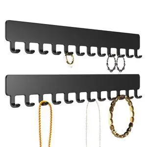 Necklace Holder Hanging Jewelry Organizer - Self-Adhesive Wall Jewelry Organizer for Necklace, 2 PCS, Black Necklace Holder Hanging Jewelry Organizer - Self-Adhesive Wall Jewelry Organizer for Necklace, 2 PCS, Black