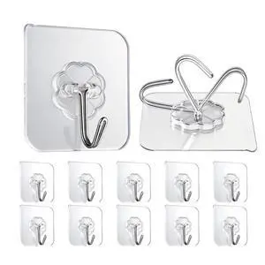 10 Pack Heavy Duty Self Adhesive Wall Hooks, Holds 33lb Max - Transparent Waterproof & Oilproof Hooks for Bathroom, Kitchen, No Drilling Strong Adhesive Holds Towels, Robes, Coats, Utensils 10 Pack Heavy Duty Self Adhesive Wall Hooks, Holds 33lb Max - Transparent Waterproof & Oilproof Hooks for Bathroom, Kitchen, No Drilling Strong Adhesive Holds Towels, Robes, Coats, Utensils