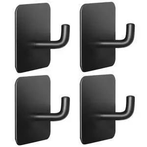 Adhesive Hooks for Bathrooms, 4 Piece Towel Hooks for Hanging Hat Robe Coat, Stick on Hooks for Kitchens, Strong Self-Adhesive No Damage Waterproof Stainless Steel Sticky Hook (Black) Adhesive Hooks for Bathrooms, 4 Piece Towel Hooks for Hanging Hat Robe Coat, Stick on Hooks for Kitchens, Strong Self-Adhesive No Damage Waterproof Stainless Steel Sticky Hook (Black)