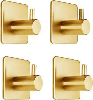 Gold Adhesive Hooks 15LB (Max), Non Tarnish Sticky Hooks for Hanging Towels, Coat, Backpack, Purse, Hat, Key, Self-Adhesive Towel Holder for Shower Closet Bathroom-4 Packs Gold Adhesive Hooks 15LB (Max), Non Tarnish Sticky Hooks for Hanging Towels, Coat, Backpack, Purse, Hat, Key, Self-Adhesive Towel Holder for Shower Closet Bathroom-4 Packs