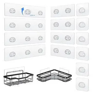 Shower Caddy Adhesive Replacement Hooks, Strong Waterproof Strips, No Drilling for Bathroom Shelves, Kitchen Racks, and Soap Holders (Transparent-14 Pack) Shower Caddy Adhesive Replacement Hooks, Strong Waterproof Strips, No Drilling for Bathroom Shelves, Kitchen Racks, and Soap Holders (Transparent-14 Pack)