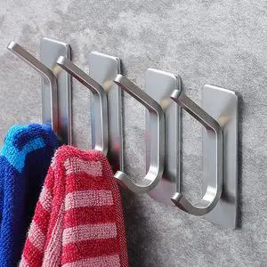 Metal Towel Hooks, SUS304 Stainless Steel, 4-Pack, Self Adhesive for Smooth Tiles Only, Wall Hooks for Bathroom & Kitchen, Up to 10lbs Metal Towel Hooks, SUS304 Stainless Steel, 4-Pack, Self Adhesive for Smooth Tiles Only, Wall Hooks for Bathroom & Kitchen, Up to 10lbs