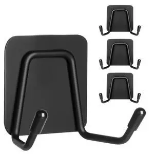 Large Self Adhesive Coat Hooks, Heavy Duty Double Wall Hooks for Hanging - 15lb Max, Rustproof Sticky Wall Hangers for Coat, Bedroom, Outdoor, Kitchen, 14-Day Trial, 3 Pack, Black Large Self Adhesive Coat Hooks, Heavy Duty Double Wall Hooks for Hanging - 15lb Max, Rustproof Sticky Wall Hangers for Coat, Bedroom, Outdoor, Kitchen, 14-Day Trial, 3 Pack, Black