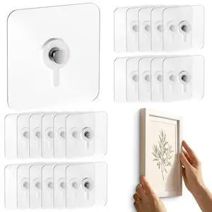 22 Pcs Adhesive Picture Hooks, 25 Ibs Load Heavy Duty Self Adhesive Wall Hooks for Hanging, Waterproof Picture Hangers Without Nails for Bathroom Kitchen, Transparent Sticky Hooks for Frames 22 Pcs Adhesive Picture Hooks, 25 Ibs Load Heavy Duty Self Adhesive Wall Hooks for Hanging, Waterproof Picture Hangers Without Nails for Bathroom Kitchen, Transparent Sticky Hooks for Frames