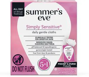Simply Sensitive Feminine Wipes, Gentle pH-Balanced Micellar Water Based Formula Helps Control Vaginal Odor, Individually Wrapped Wipes, 12 Count Simply Sensitive Feminine Wipes, Gentle pH-Balanced Micellar Water Based Formula Helps Control Vaginal Odor, Individually Wrapped Wipes, 12 Count