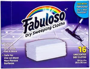 Dry Cloths Sweeping Pads, 16 Count, Disposable Dry Cloths for Use with Fabuloso Dry and Wet Sweeper, Traps and Locks Dirt, Dust, and Hair, 10.4 x 8 Inches Each Dry Cloths Sweeping Pads, 16 Count, Disposable Dry Cloths for Use with Fabuloso Dry and Wet Sweeper, Traps and Locks Dirt, Dust, and Hair, 10.4 x 8 Inches Each