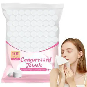 100 Pcs Compressed Towels, Mini Disposable Face Towels Tablets, Coin Sized Portable Soft Clean Towels for Travel Hotel Camping Makeup Removal 100 Pcs Compressed Towels, Mini Disposable Face Towels Tablets, Coin Sized Portable Soft Clean Towels for Travel Hotel Camping Makeup Removal