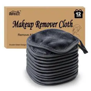 Makeup Remover Cloth 12 Count (Pack of 1), Reusable Makeup Remover Pads, Washable Ultra Soft Facial Cleansing Cloths For All Skin Types, 5 X 5 In, Black Makeup Remover Cloth 12 Count (Pack of 1), Reusable Makeup Remover Pads, Washable Ultra Soft Facial Cleansing Cloths For All Skin Types, 5 X 5 In, Black
