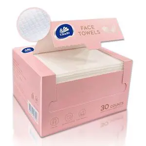 Clean Face Towels, Disposable, XL Facial Towels, 30 Count - Thick 100% Rayon Fabric Dry Wipes for Sensitive Skin & Makeup Removal Clean Face Towels, Disposable, XL Facial Towels, 30 Count - Thick 100% Rayon Fabric Dry Wipes for Sensitive Skin & Makeup Removal