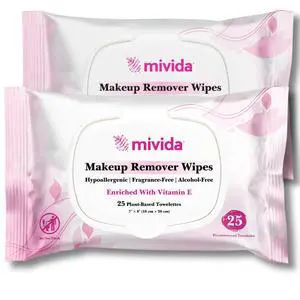 Hypoallergenic Makeup Remover Wipes With Vitamin E, Dermatologist Tested, Alcohol Free & Fragrance Free Makeup Wipes For Sensitive Skin Make Up Remover, Travel Friendly 2 × 25 Count Hypoallergenic Makeup Remover Wipes With Vitamin E, Dermatologist Tested, Alcohol Free & Fragrance Free Makeup Wipes For Sensitive Skin Make Up Remover, Travel Friendly 2 × 25 Count