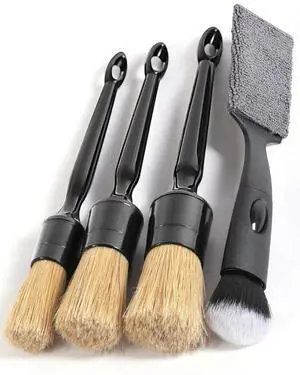 Car Detailing Brush Set, 4 PCS Soft Boars Hair Auto Interior Cleaning Detail Brushes, Perfect for Safely Cleaning Emblem Air Vent, Leather Seats, Washing Wheels, Tires, Engine Bay, Car Detailing Kit Car Detailing Brush Set, 4 PCS Soft Boars Hair Auto Interior Cleaning Detail Brushes, Perfect for Safely Cleaning Emblem Air Vent, Leather Seats, Washing Wheels, Tires, Engine Bay, Car Detailing Kit