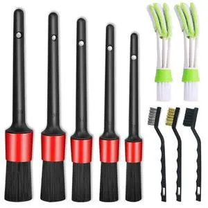 11Pcs Auto Detailing Set, Boar Hair Brushes, Steel Wire & A/C Brushes, Red, Soft Bristles, Wood Handles for Cleaning Interior, Exterior, Leather, 6 Sizes 11Pcs Auto Detailing Set, Boar Hair Brushes, Steel Wire & A/C Brushes, Red, Soft Bristles, Wood Handles for Cleaning Interior, Exterior, Leather, 6 Sizes
