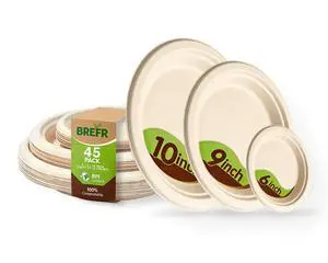 45 Pack Compostable Plates, 6 9 10 Inch Biodegradable Sugarcane Plates - Assorted Size Eco Friendly Plate Sampler Set for Party, Dinner, Dessert 45 Pack Compostable Plates, 6 9 10 Inch Biodegradable Sugarcane Plates - Assorted Size Eco Friendly Plate Sampler Set for Party, Dinner, Dessert