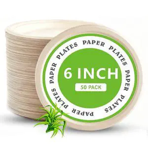 Disposable Paper Plates, 6 inch Heavy Duty Paper Plate, Soak and Cut Proof, Natural Biodegradable Bagasse Plates for Microwave, Dinner, Party, Picnic,50 Pack Disposable Paper Plates, 6 inch Heavy Duty Paper Plate, Soak and Cut Proof, Natural Biodegradable Bagasse Plates for Microwave, Dinner, Party, Picnic,50 Pack