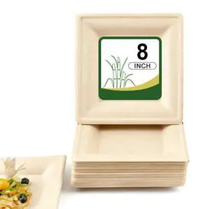 Disposable Bamboo Plates, 8 Inch, Natural Compostable Dinnerware, Square Shape Disposable Bamboo Plates, 8 Inch, Natural Compostable Dinnerware, Square Shape