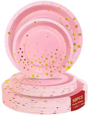 50 Pink Gold Paper Plates for Party Set Includes 25-9" & 25-7" Thickened Gold Dot Disposable Plates, Birthday Cake Dessert Plates for Party Supplies&Decoration, Ideal for Birthday, Wedding,Baby Shower 50 Pink Gold Paper Plates for Party Set Includes 25-9" & 25-7" Thickened Gold Dot Disposable Plates, Birthday Cake Dessert Plates for Party Supplies&Decoration, Ideal for Birthday, Wedding,Baby Shower