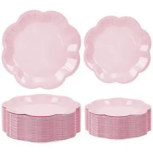 50 Pcs Light Pink Paper Plates 25 × 7'' and 25 × 9'' Disposable Scalloped Pink Dinner Plates Cute Party Plate for Wedding Baby Shower Birthday Party 50 Pcs Light Pink Paper Plates 25 × 7'' and 25 × 9'' Disposable Scalloped Pink Dinner Plates Cute Party Plate for Wedding Baby Shower Birthday Party