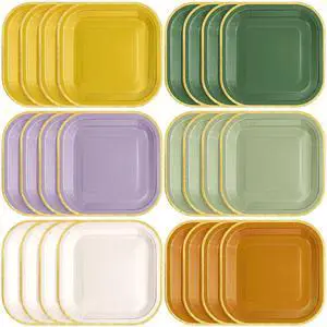 Nature Wedding Boho Colorful Paper Plates 7 Inch Gradient Disposable Square Dessert Party Plates with Gold Edge for Birthday Wedding Bridal Baby Shower Party Supplies, 6 Colors Nature Wedding Boho Colorful Paper Plates 7 Inch Gradient Disposable Square Dessert Party Plates with Gold Edge for Birthday Wedding Bridal Baby Shower Party Supplies, 6 Colors