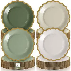 48 Pcs Gradient Sage Green Paper Plates 7 Inch Scalloped Disposable Dessert Plate for Coquette Bridal Pink Bow Wedding Birthday Baby Shower Party Supplies 48 Pcs Gradient Sage Green Paper Plates 7 Inch Scalloped Disposable Dessert Plate for Coquette Bridal Pink Bow Wedding Birthday Baby Shower Party Supplies