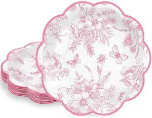 Floral Paper Plates, 7 inch Tea Party Plates Vintage Flower Toile Plate Pink and White Dessert Plate Disposable for Baby Bridal Shower Birthday Floral Paper Plates, 7 inch Tea Party Plates Vintage Flower Toile Plate Pink and White Dessert Plate Disposable for Baby Bridal Shower Birthday