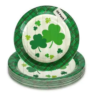 36-Count Disposable St. Paper Dessert Plates, Shamrock Green Plaid Design, 7-Inch 36-Count Disposable St. Paper Dessert Plates, Shamrock Green Plaid Design, 7-Inch