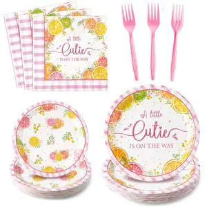 Shower Floral Citrus A Little Cutie Is On The Way Party Plate Supplies - Party Tableware Decoration Disposable Paper Plate Napkin Fork for Birthday, Serves 24 Guest Shower Floral Citrus A Little Cutie Is On The Way Party Plate Supplies - Party Tableware Decoration Disposable Paper Plate Napkin Fork for Birthday, Serves 24 Guest