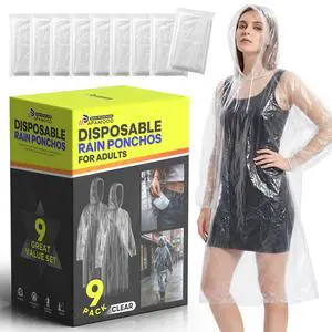 Disposable Rain Ponchos, 6PK/9PK Family Pack for Adults, Emergency Raincoat with Drawstring Hood for Travel Camping Disposable Rain Ponchos, 6PK/9PK Family Pack for Adults, Emergency Raincoat with Drawstring Hood for Travel Camping