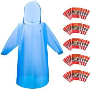 6 & 20 & 50 Pack Disposable Rain Ponchos for Adults/Youth, Waterproof PE Raincoats with Drawstring, Camping/Emergency, Blue 6 & 20 & 50 Pack Disposable Rain Ponchos for Adults/Youth, Waterproof PE Raincoats with Drawstring, Camping/Emergency, Blue