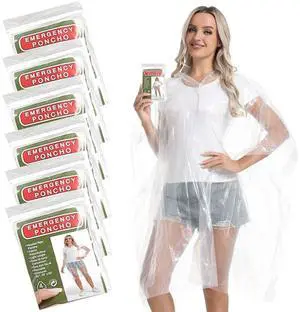 6 Pack Disposable Rain Ponchos for Adults - Emergency Rain Poncho for Camping Hiking Travelling 6 Pack Disposable Rain Ponchos for Adults - Emergency Rain Poncho for Camping Hiking Travelling