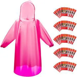 6 & 20 & 50 Pack Disposable Rain Ponchos for Adults/Youth, Waterproof PE Raincoats with Drawstring, Camping/Emergency, Pink 6 & 20 & 50 Pack Disposable Rain Ponchos for Adults/Youth, Waterproof PE Raincoats with Drawstring, Camping/Emergency, Pink