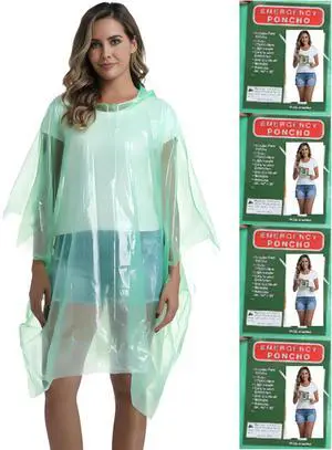 4 Pack Disposable Rain Ponchos for Adults - Emergency Rain Poncho for Camping Hiking Travelling Green 4 Pack Disposable Rain Ponchos for Adults - Emergency Rain Poncho for Camping Hiking Travelling Green