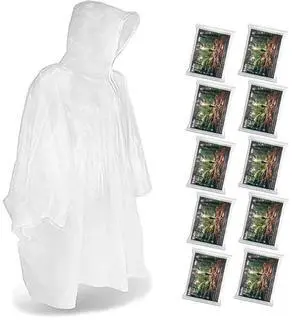 Rain Ponchos, Emergency Disposable Rain Poncho with Drawstring Hood&Waterproof Plastic for Adults&Teens (Clear 10 Pack) Rain Ponchos, Emergency Disposable Rain Poncho with Drawstring Hood&Waterproof Plastic for Adults&Teens (Clear 10 Pack)