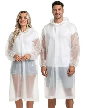 Rain Coats for Adults, 2 Pack Reusable EVA Rain Ponchos Emergency for Camping Hiking Travelling White Rain Coats for Adults, 2 Pack Reusable EVA Rain Ponchos Emergency for Camping Hiking Travelling White