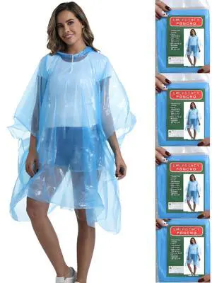 4 Pack Disposable Rain Ponchos for Adults - Emergency Rain Poncho for Camping Hiking Travelling Blue 4 Pack Disposable Rain Ponchos for Adults - Emergency Rain Poncho for Camping Hiking Travelling Blue