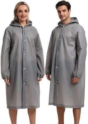 Rain Coats for Adults, 2 Pack Reusable EVA Rain Ponchos Emergency for Camping Hiking Travelling Grey Rain Coats for Adults, 2 Pack Reusable EVA Rain Ponchos Emergency for Camping Hiking Travelling Grey