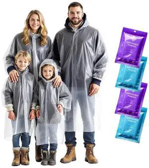 Disposable Rain Ponchos for Adults & Kids - Rain Poncho Family pack - Clear, Compact, Breathable, Emergency Ponchos with Hood - Travel Rain Poncho Hiking, Camping Disposable Rain Ponchos for Adults & Kids - Rain Poncho Family pack - Clear, Compact, Breathable, Emergency Ponchos with Hood - Travel Rain Poncho Hiking, Camping