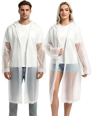 Rain Ponchos for Adults Reusable 2Pcs Raincoats Emergency Survival With Hoods And Sleeves for Women Men White Rain Ponchos for Adults Reusable 2Pcs Raincoats Emergency Survival With Hoods And Sleeves for Women Men White