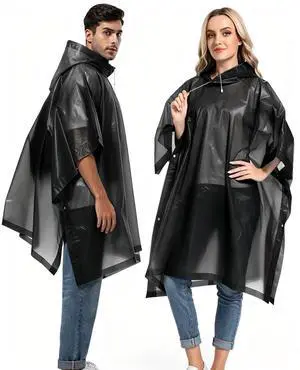 Unisex Reusable Rain Ponchos 2 Packs for Adults Waterproof - Emergency Rain Coat for Theme Park, Hiking, Camping or Traveling, Black Unisex Reusable Rain Ponchos 2 Packs for Adults Waterproof - Emergency Rain Coat for Theme Park, Hiking, Camping or Traveling, Black