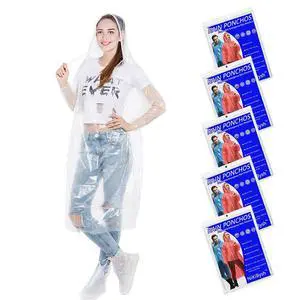 5 pack Disposable Rain Ponchos with Hood for Adults Emergency Raincoat for Women and Men 5 pack Disposable Rain Ponchos with Hood for Adults Emergency Raincoat for Women and Men