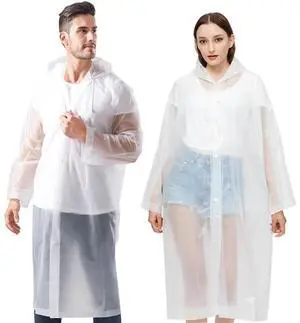 Reusable Adults Rain Ponchos, 2 Pcs EVA Portable Raincoats for Women Men with Hood for Disney Outdoor (2Pcs-white) Reusable Adults Rain Ponchos, 2 Pcs EVA Portable Raincoats for Women Men with Hood for Disney Outdoor (2Pcs-white)