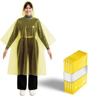 Yellow Rain Ponchos with Hood for Adults, Emergency Ponchos Family Pack, Lightweight, Non-Toxic PE Plastic (5 Pack, Polyethylene (PE)) Yellow Rain Ponchos with Hood for Adults, Emergency Ponchos Family Pack, Lightweight, Non-Toxic PE Plastic (5 Pack, Polyethylene (PE))