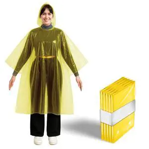 Office Products Disposable Yellow Rain Ponchos with Hood for Adults (Thicker Gauge), Emergency Ponchos, Lightweight, Non-Toxic PE Plastic (5 Pack, Polyethylene (PE)) Office Products Disposable Yellow Rain Ponchos with Hood for Adults (Thicker Gauge), Emergency Ponchos, Lightweight, Non-Toxic PE Plastic (5 Pack, Polyethylene (PE))