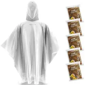 Disposable Rain Ponchos Waterproof Hooded Poncho Lightweight Packable Durable Rain Gear for Hiking Camping Travel Festivals & Amusement Parks, Unisex (5 Pack) Disposable Rain Ponchos Waterproof Hooded Poncho Lightweight Packable Durable Rain Gear for Hiking Camping Travel Festivals & Amusement Parks, Unisex (5 Pack)