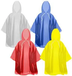 The Clean Explorer Disposable Rain Ponchos with Hood and Drawstring: Extra Thick (4 Pack - Adult Size) The Clean Explorer Disposable Rain Ponchos with Hood and Drawstring: Extra Thick (4 Pack - Adult Size)