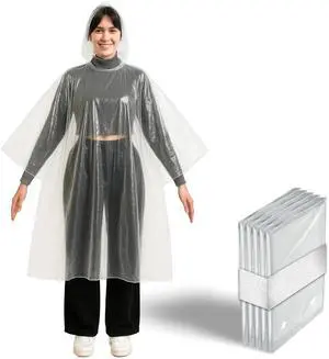 Disposable Clear Rain Ponchos with Hood for Adults (Thicker Gauge), Emergency Ponchos, Lightweight, Non-Toxic PE Plastic (5 Pack, Polyethylene (PE)) Disposable Clear Rain Ponchos with Hood for Adults (Thicker Gauge), Emergency Ponchos, Lightweight, Non-Toxic PE Plastic (5 Pack, Polyethylene (PE))