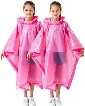 2 Pack Raincoats for Kids, Kids Rain Jacket Reusable Emergency Rain Ponchos with Big Hood Rain Coats for Girls Pink 2 Pack Raincoats for Kids, Kids Rain Jacket Reusable Emergency Rain Ponchos with Big Hood Rain Coats for Girls Pink
