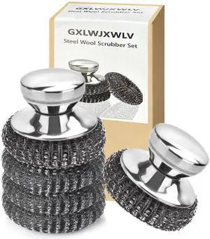 5PCS Stainless Steel Scrubber Pads, with 2Pcs Handle 5PCS Stainless Steel Scrubber Pads, with 2Pcs Handle