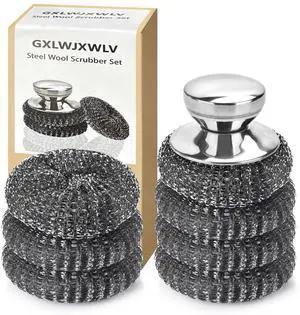 7PCS Steel Wool Scrubber Pads, Stainless Steel Scrubber Set with 1PCS Handle, Metal Scrubbers for Cleaning Kitchen and Household, Dishes, Stoves, Grill, Wash Sink, Pots 7PCS Steel Wool Scrubber Pads, Stainless Steel Scrubber Set with 1PCS Handle, Metal Scrubbers for Cleaning Kitchen and Household, Dishes, Stoves, Grill, Wash Sink, Pots