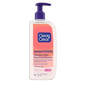Clear Essentials Oil-Free Foaming Facial Cleanser, Daily Foaming Face Wash with Pro-Vitamin B5 for Sensitive Skin, Gently Removes Oil & Pore-Clogging Impurities, Fragrance-Free, 8 fl oz Clear Essentials Oil-Free Foaming Facial Cleanser, Daily Foaming Face Wash with Pro-Vitamin B5 for Sensitive Skin, Gently Removes Oil & Pore-Clogging Impurities, Fragrance-Free, 8 fl oz