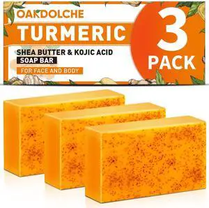 3 Pack Turmeric Kojic Acid Soap Bars - Infused with Retinol, Hydrolyzed Collagen, Vitamin E & Shea Butter, Gentle Care for Face, Body & Underarms, SLS Free, Suitable for Oily & Dry Skin,60g 3 Pack Turmeric Kojic Acid Soap Bars - Infused with Retinol, Hydrolyzed Collagen, Vitamin E & Shea Butter, Gentle Care for Face, Body & Underarms, SLS Free, Suitable for Oily & Dry Skin,60g